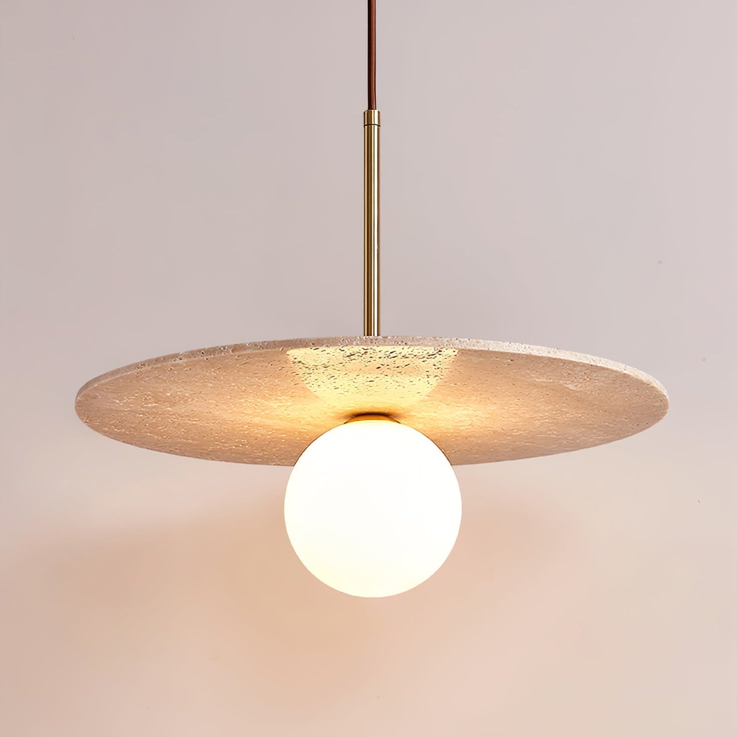 Travertine Pendant Light With Ambient Glow And Glass Accents