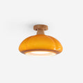 Amber Glass And Rubber Wood Semi Flush Ceiling Light Damp Rated