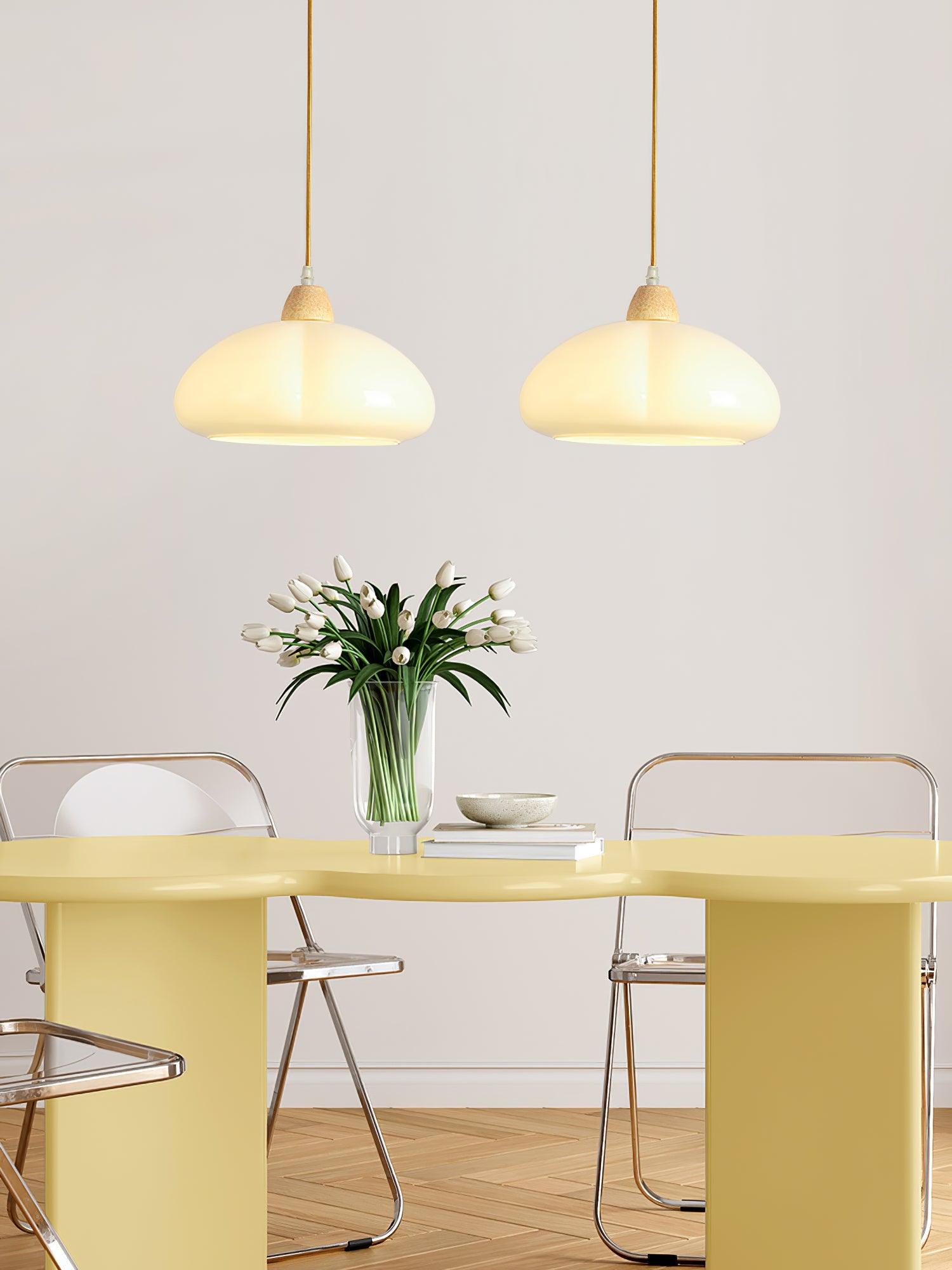 Pendant Lamp Round Glass Shade Wood Accent With Modern Look