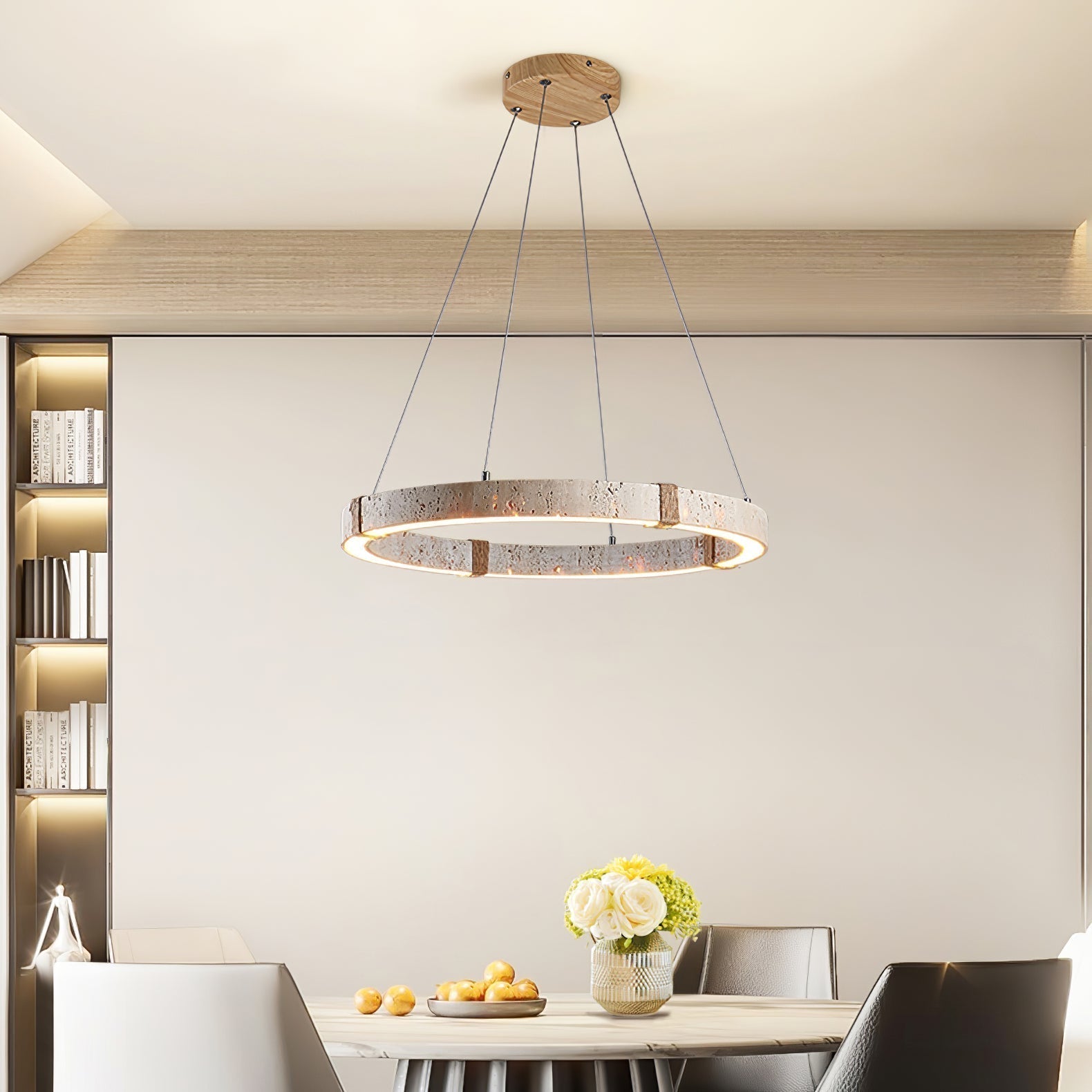 Serene Ambience Travertine Ring Pendant Light