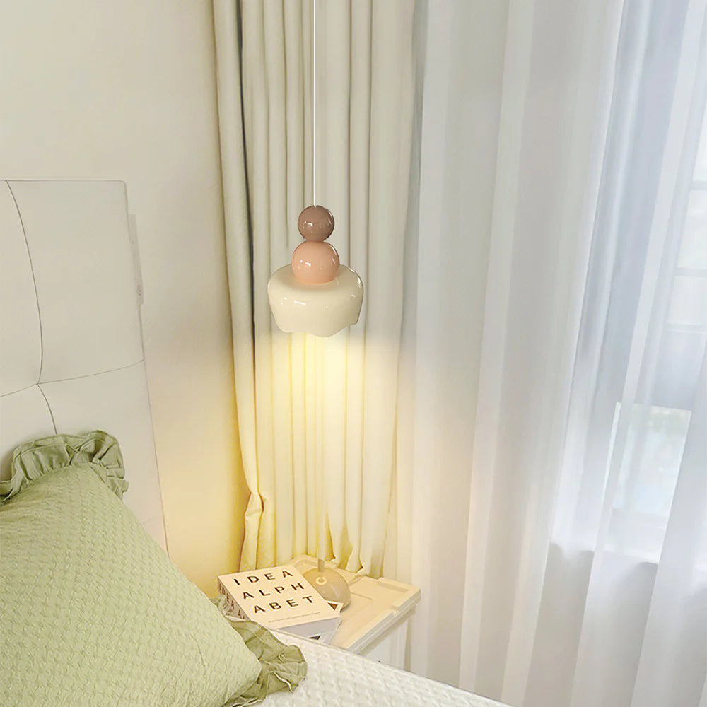 Cream Resin LED Pendant Light for Bedroom Ambience