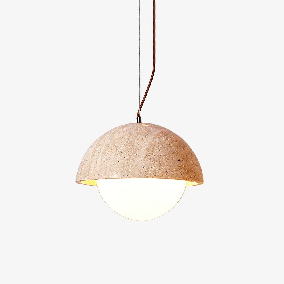 Dome Yellow Travertine Pendant Light With Warm Glow