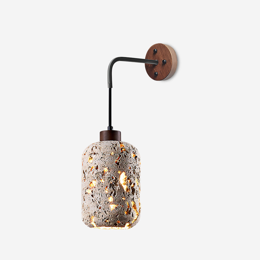 Hardwired Rustic Travertine Wall Light With Wood And Metal