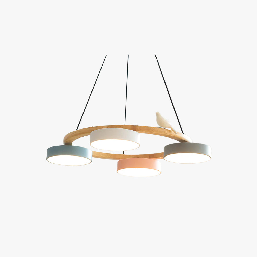 Nature Inspired Bird Round Chandelier With Mixed Materials