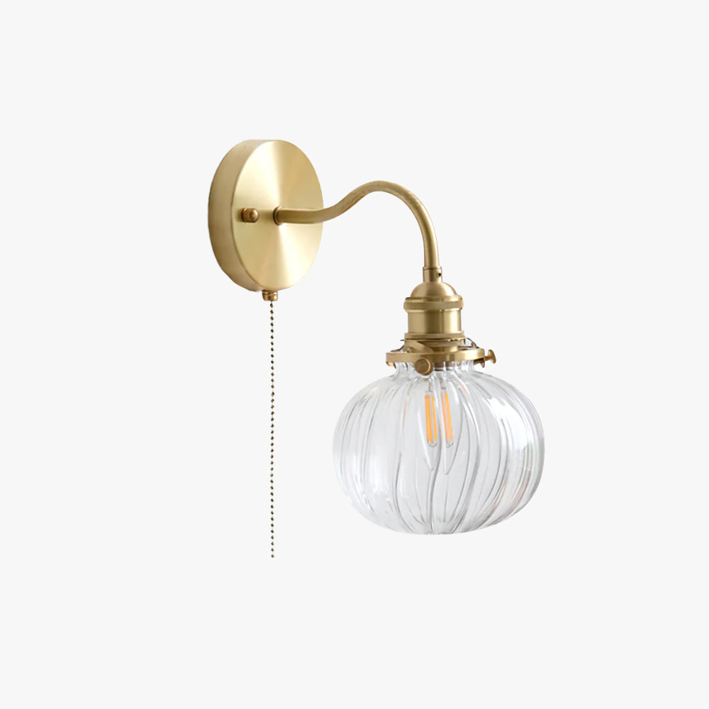 Heritage Brass Glass Wall Light With Pull Chain
