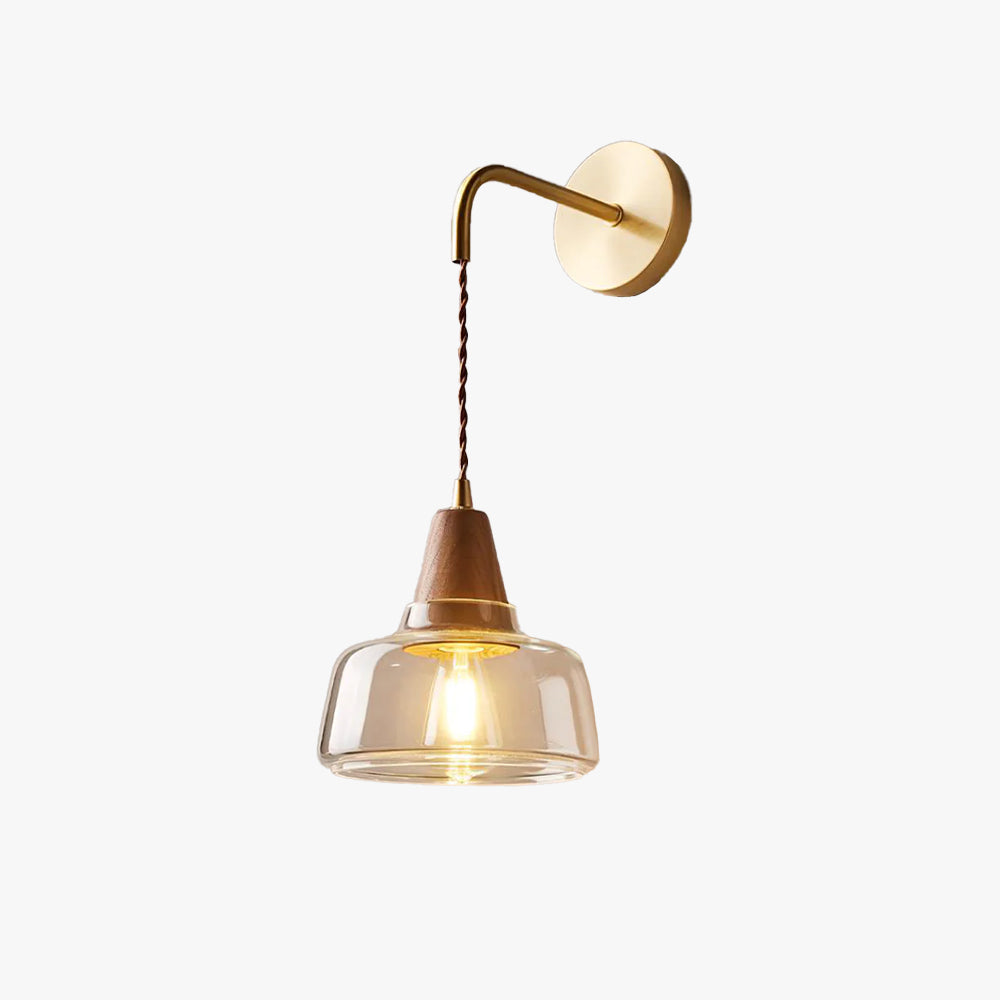 Brass Arm Wall Lamp With Twisted Cord And Bell Glass Shade