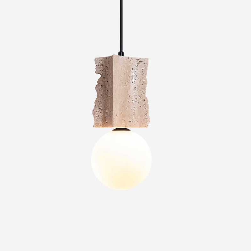 Organic Travertine Pendant Light With Soft Subtle Glow Globe