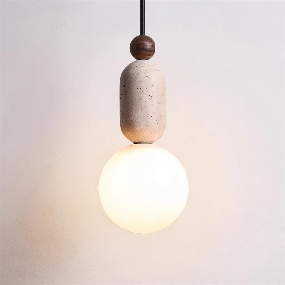 Glass And Travertine Pendant Lamp For Ambient Light