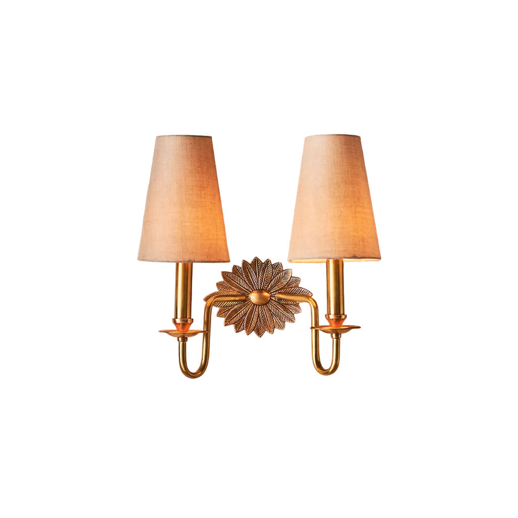 Violet Floral Wall Lamp With Brass Backplate Fabric Shade