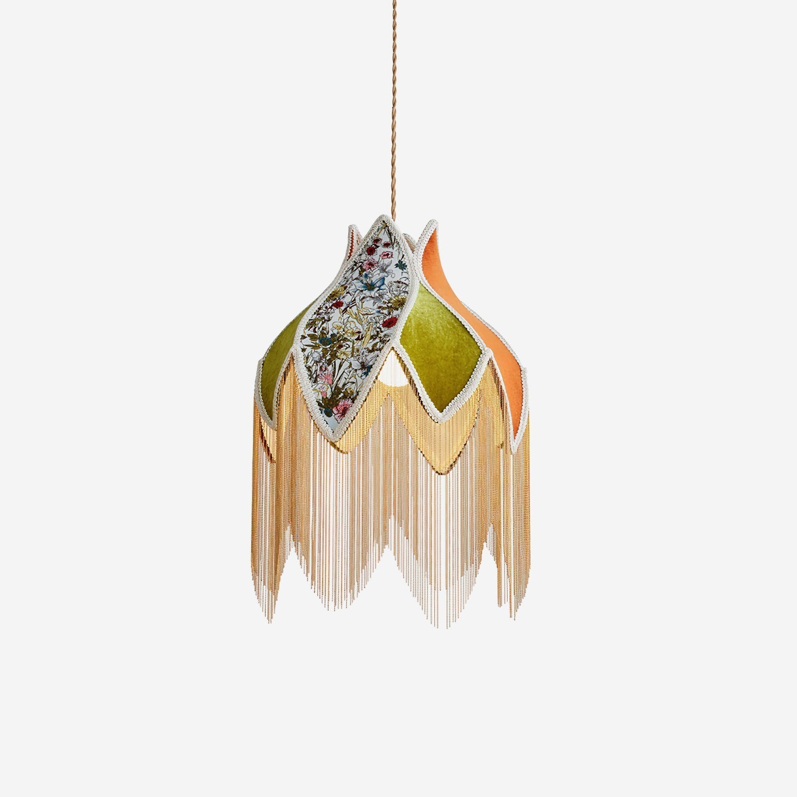 Gold Accented Bohemian Pendant Lamp With Floral Shade