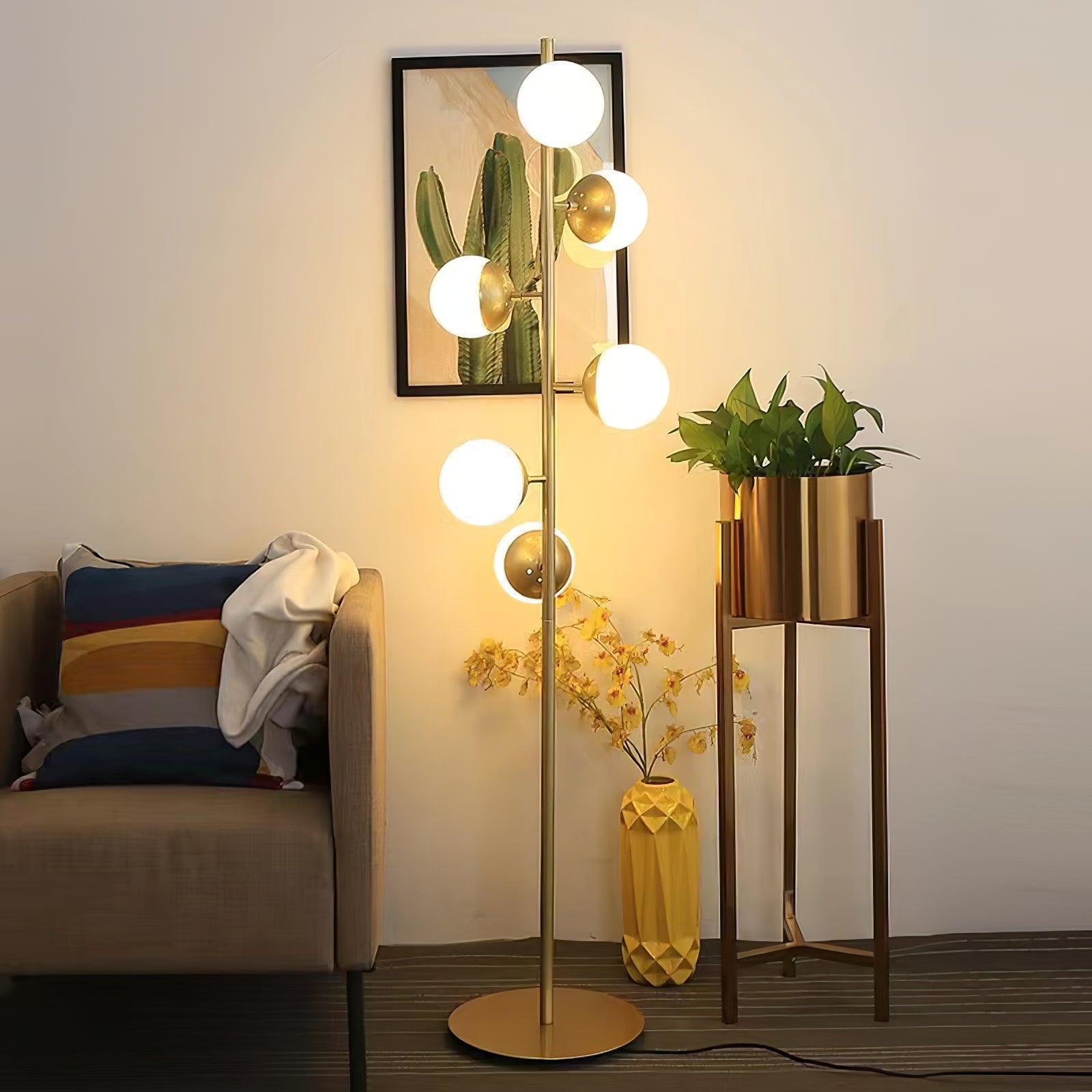Aurora Ball Floor Lamp Dimmable White Gold Metal Ceramic Living Room