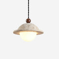 Travertine Dome Donut Pendant Light With Walnut Accent