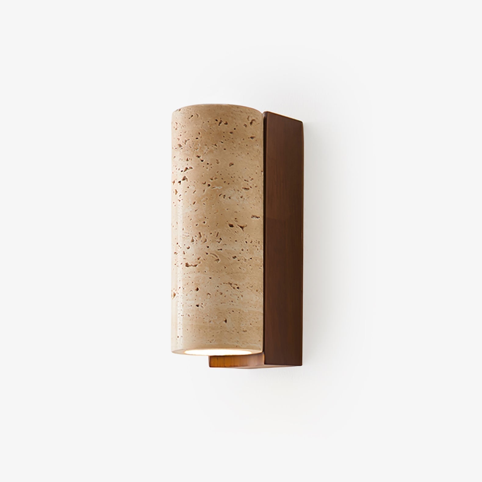 Curved Travertine Wall Light With Wood Accent