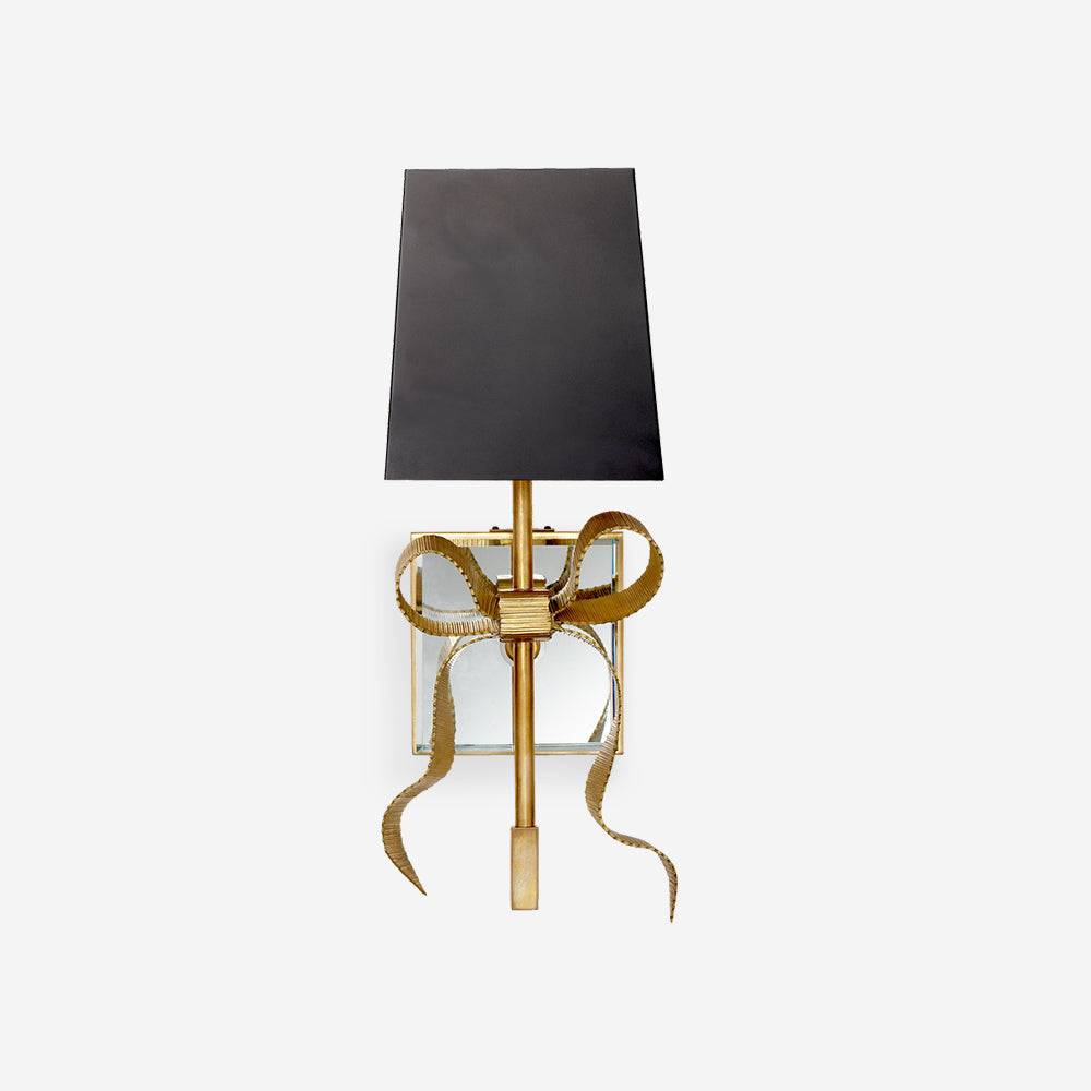 Noir Fabric Shade Wall Light With Brass Bow Accent