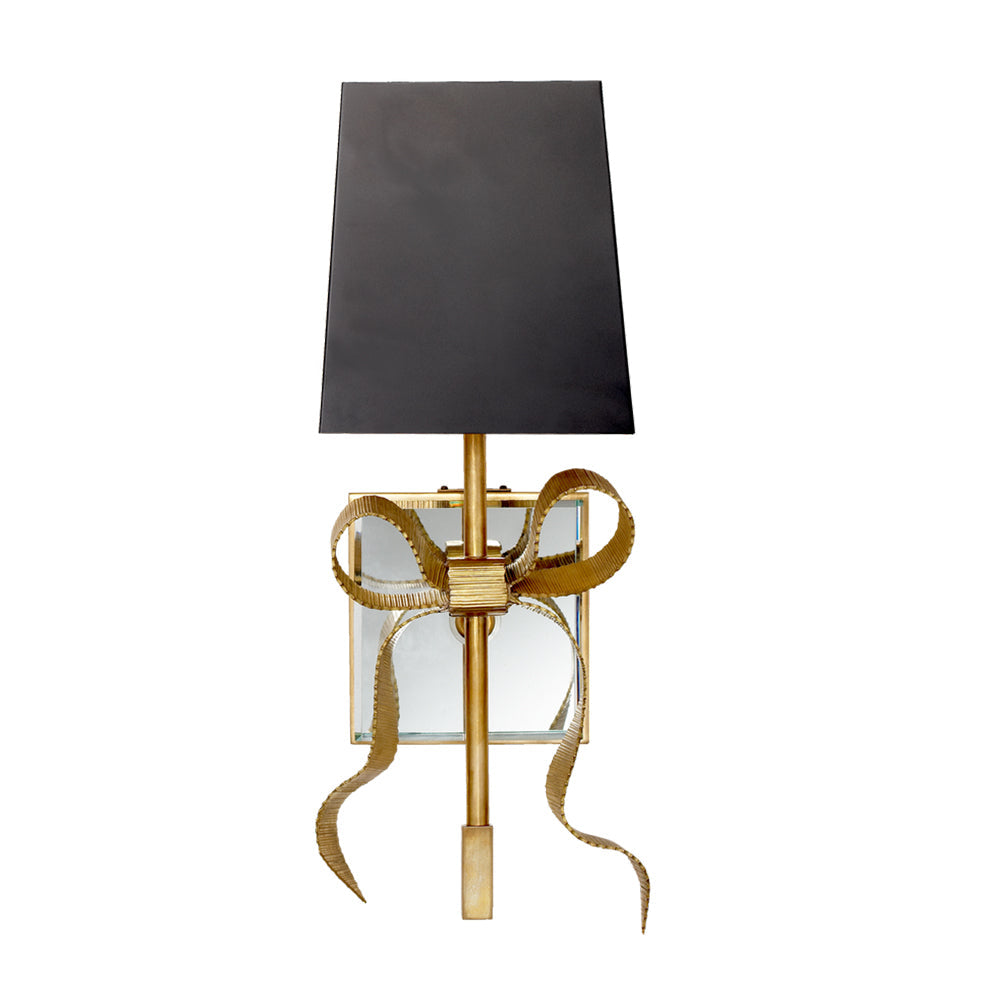 Noir Fabric Shade Wall Light With Brass Bow Accent