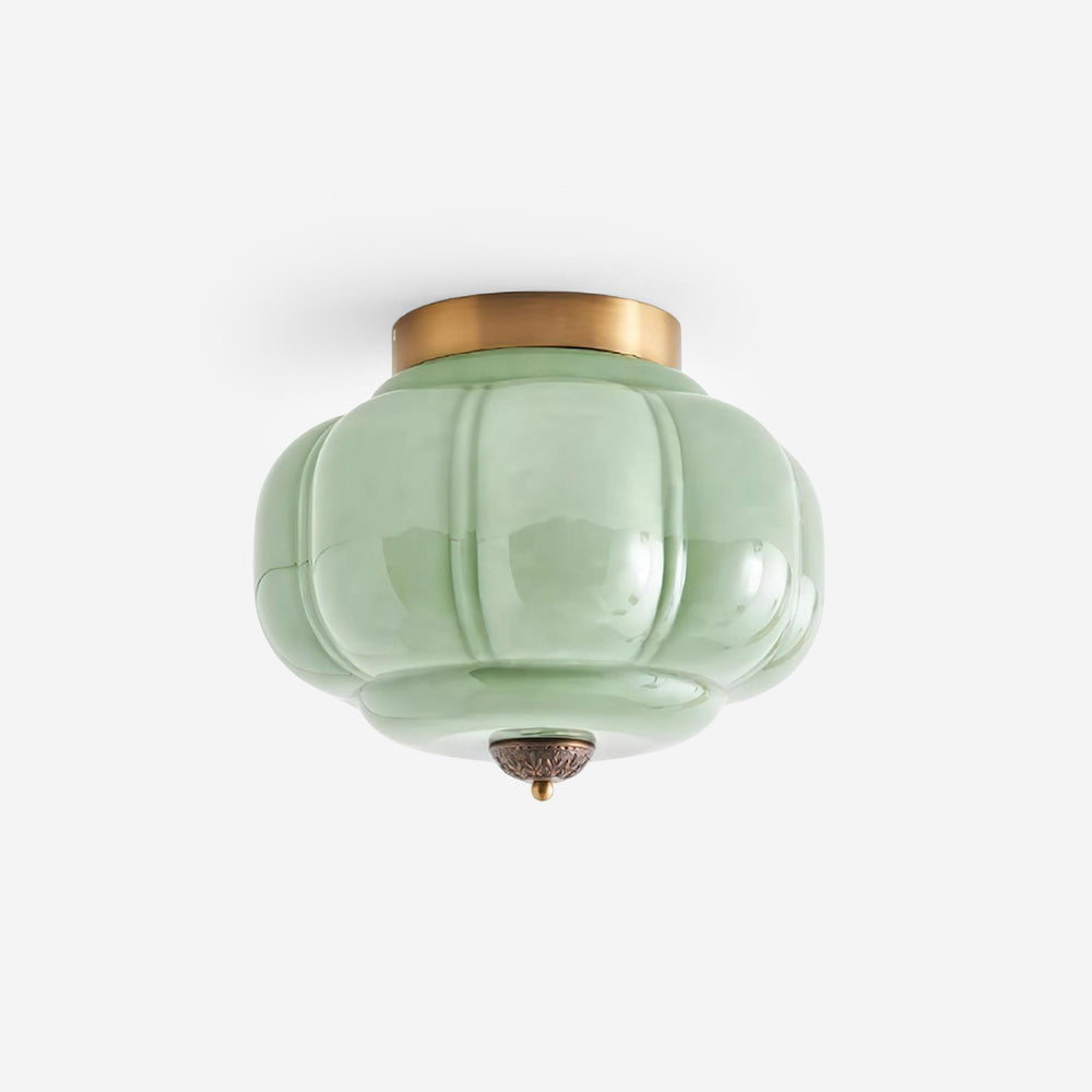 Green Glass Ceiling Light With Metal Canopy