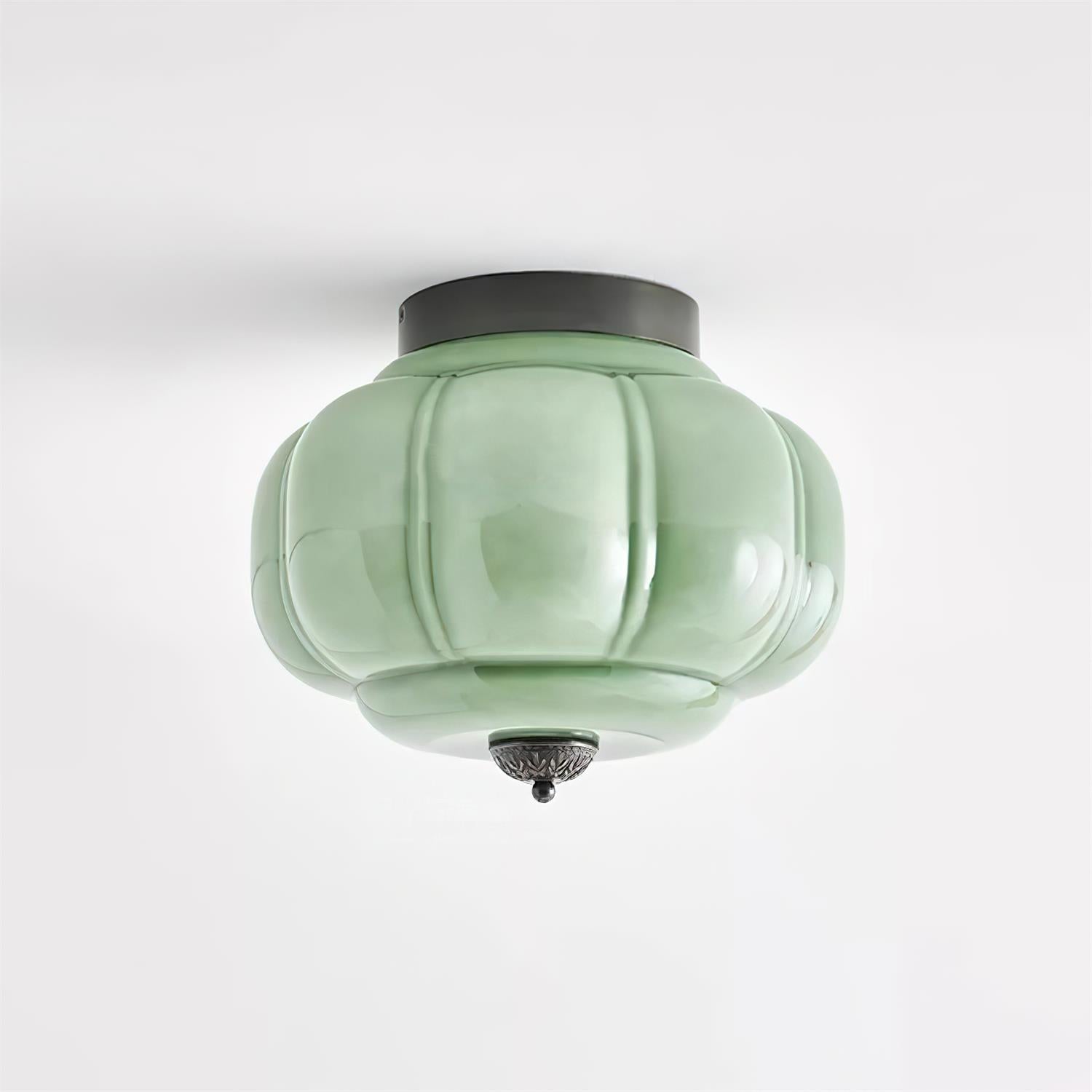 Green Glass Ceiling Light With Metal Canopy
