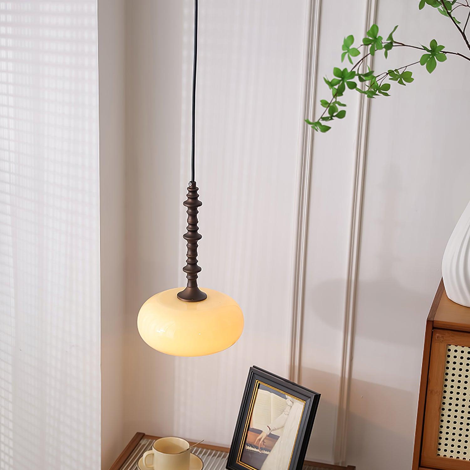 Vintage Brown Glass Pendant Lamp Dimmable White Shade