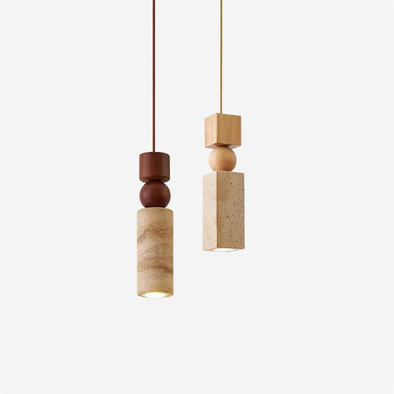 Nordic Geometric Wood Travertine Pendant Light