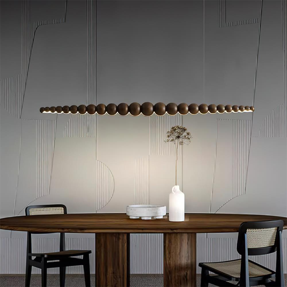 Beaded Wooden Sphere Chandelier With Matte Black Accents
