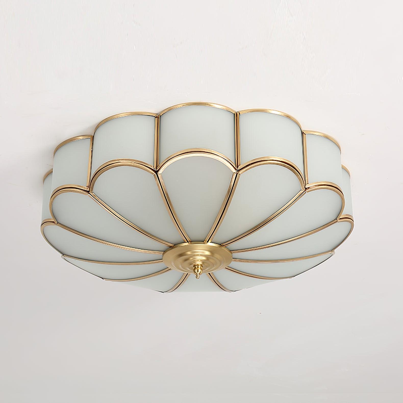 Flower Shaped Frosted Glass Ceiling Light With Brass Finish