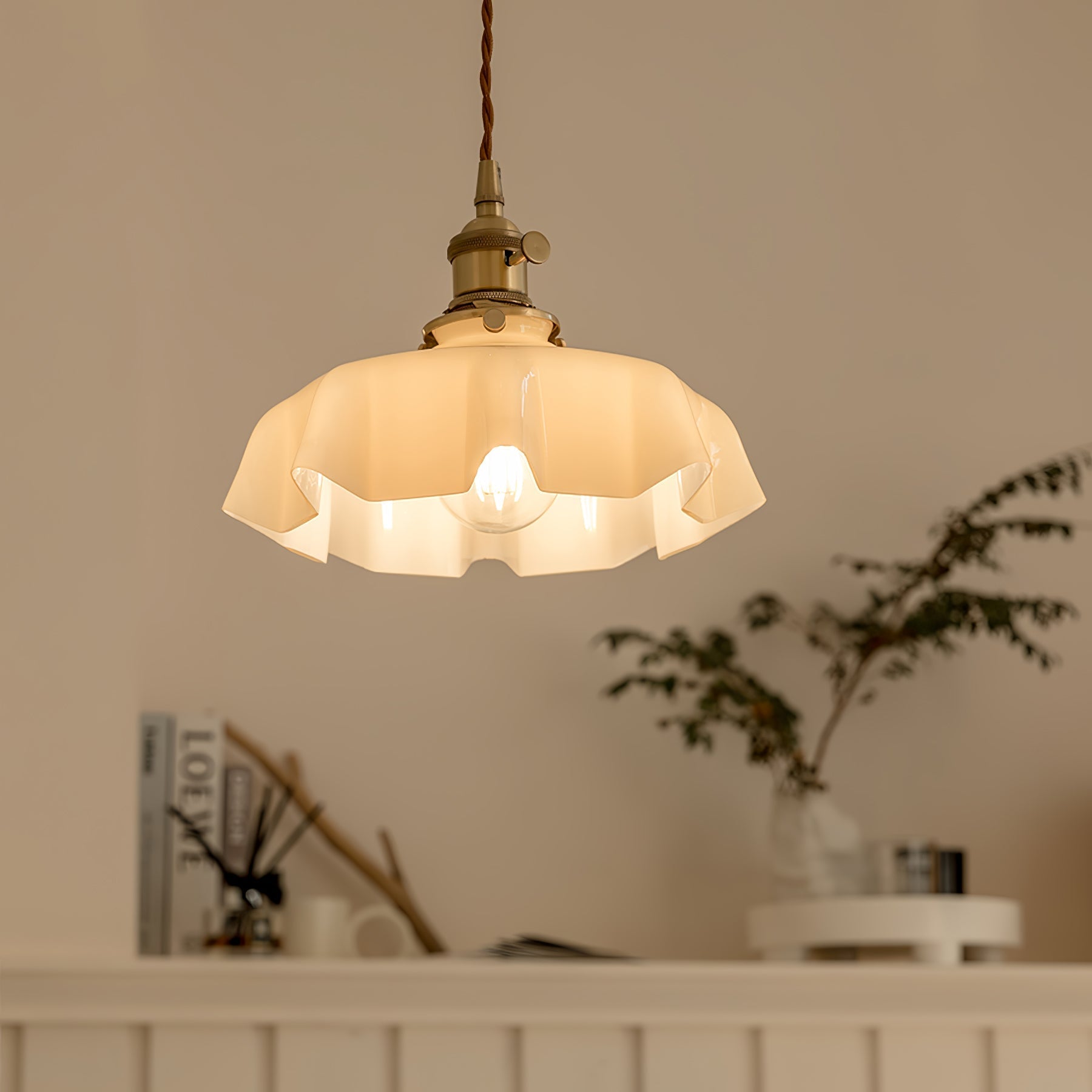 Ivory Pleated Pendant Lamp With Farmhouse Charm