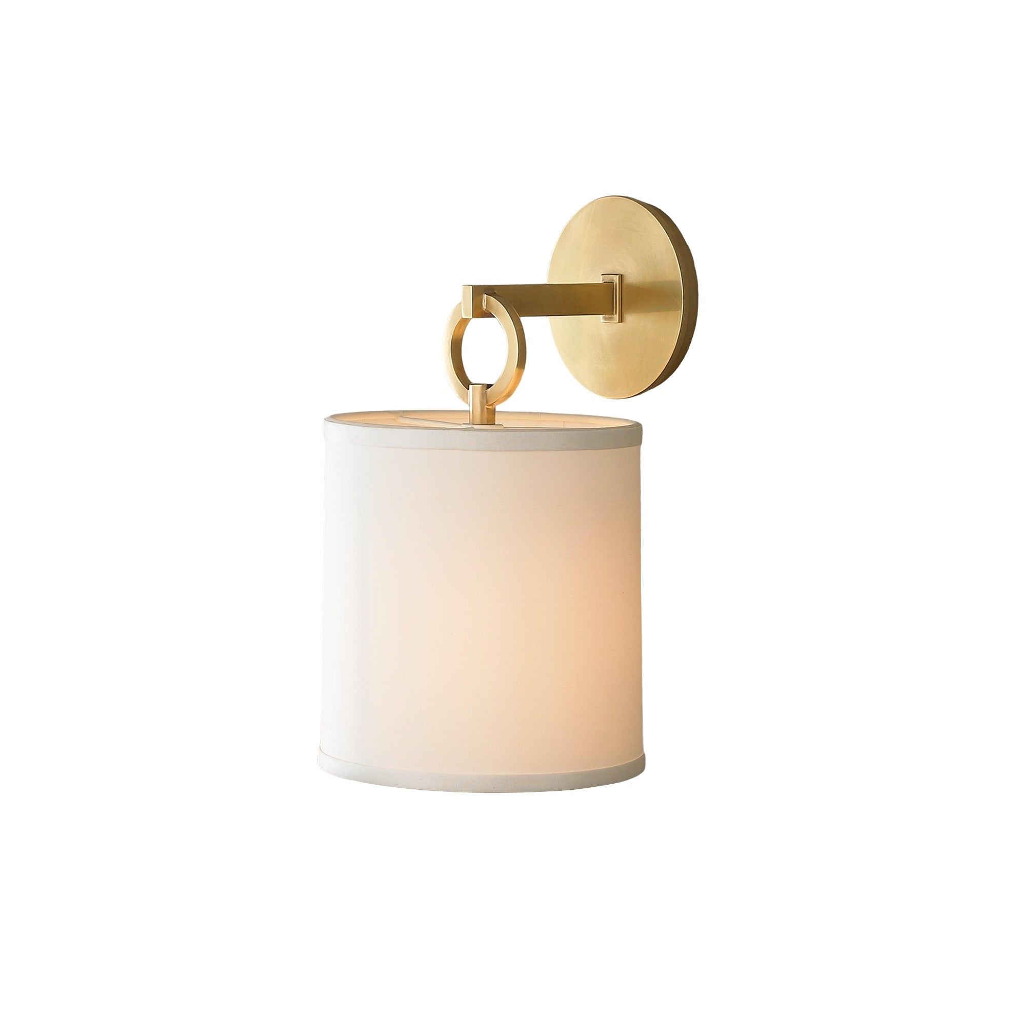 Farmhouse Brass Ring Wall Lamp With Cylindrical Fabric Shade
