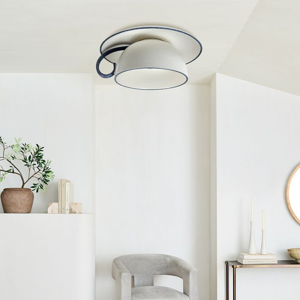 Ceramic Cup Flush Mount Ceiling Light For Bedroom And Living Room