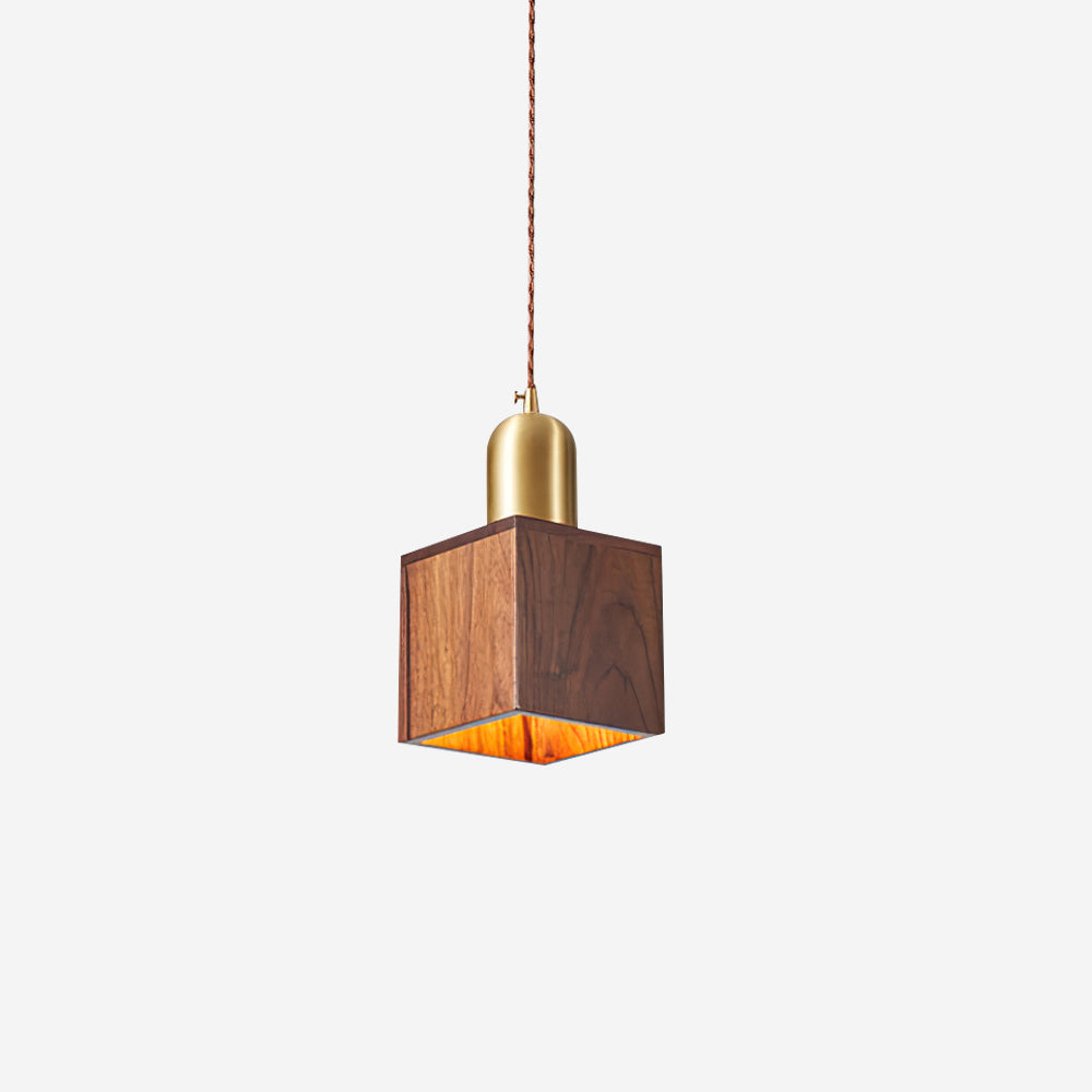 Wood Pendant Lamp With Brass Accents And Walnut Finish