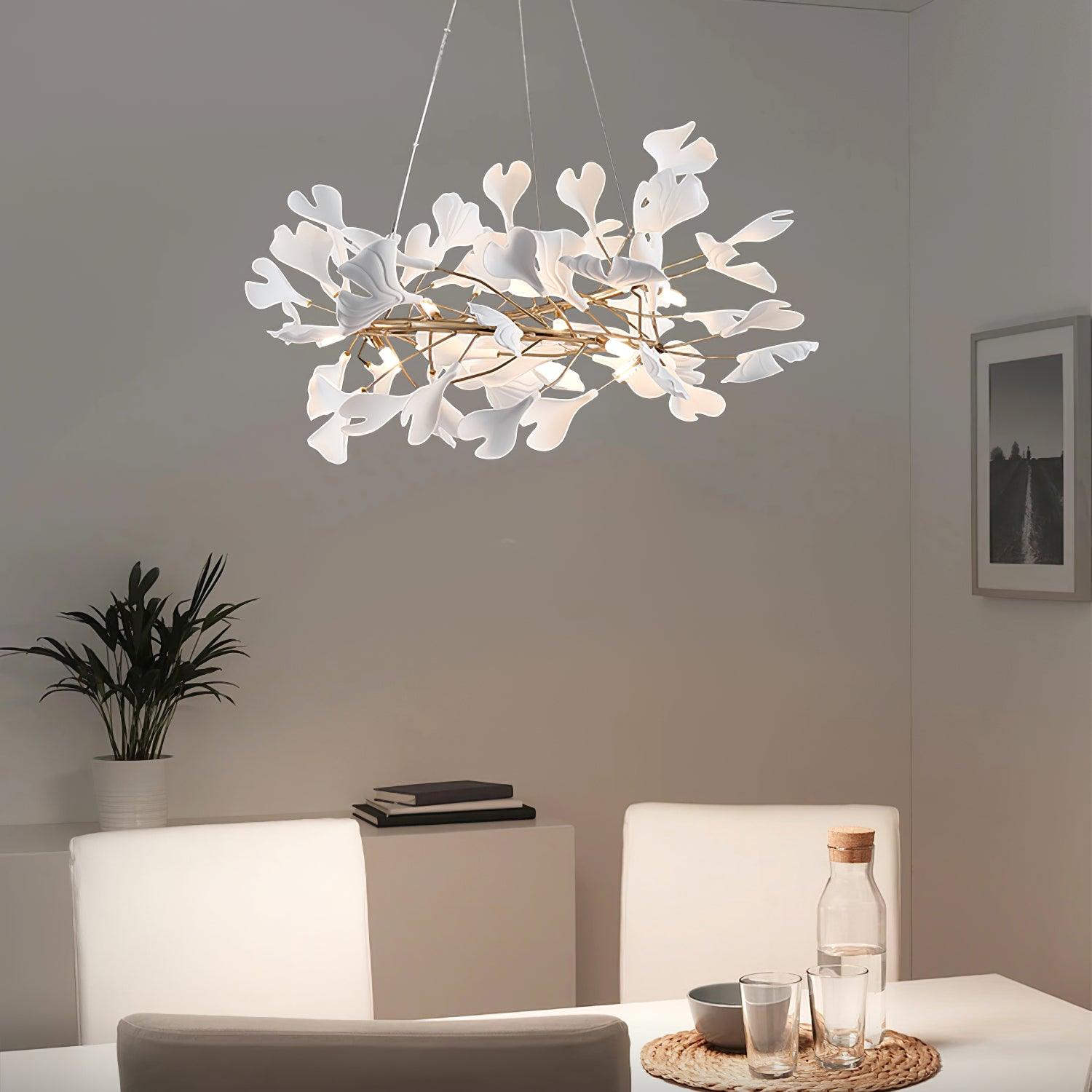 Modern Golden LED Chandelier With Ceramic And Metal Accents