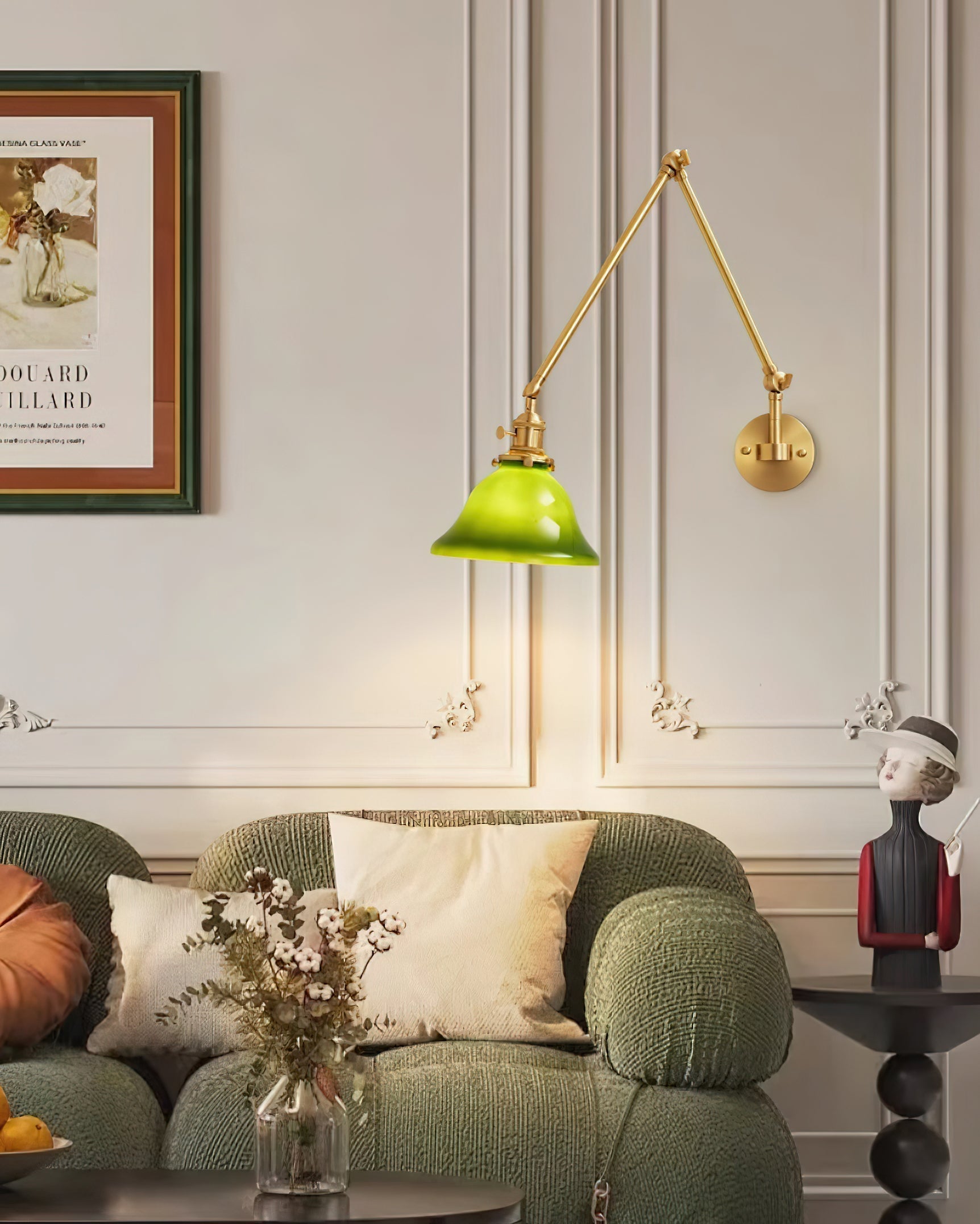 Brass Adjustable Wall Lamp With Glass Shade For Bathrooms