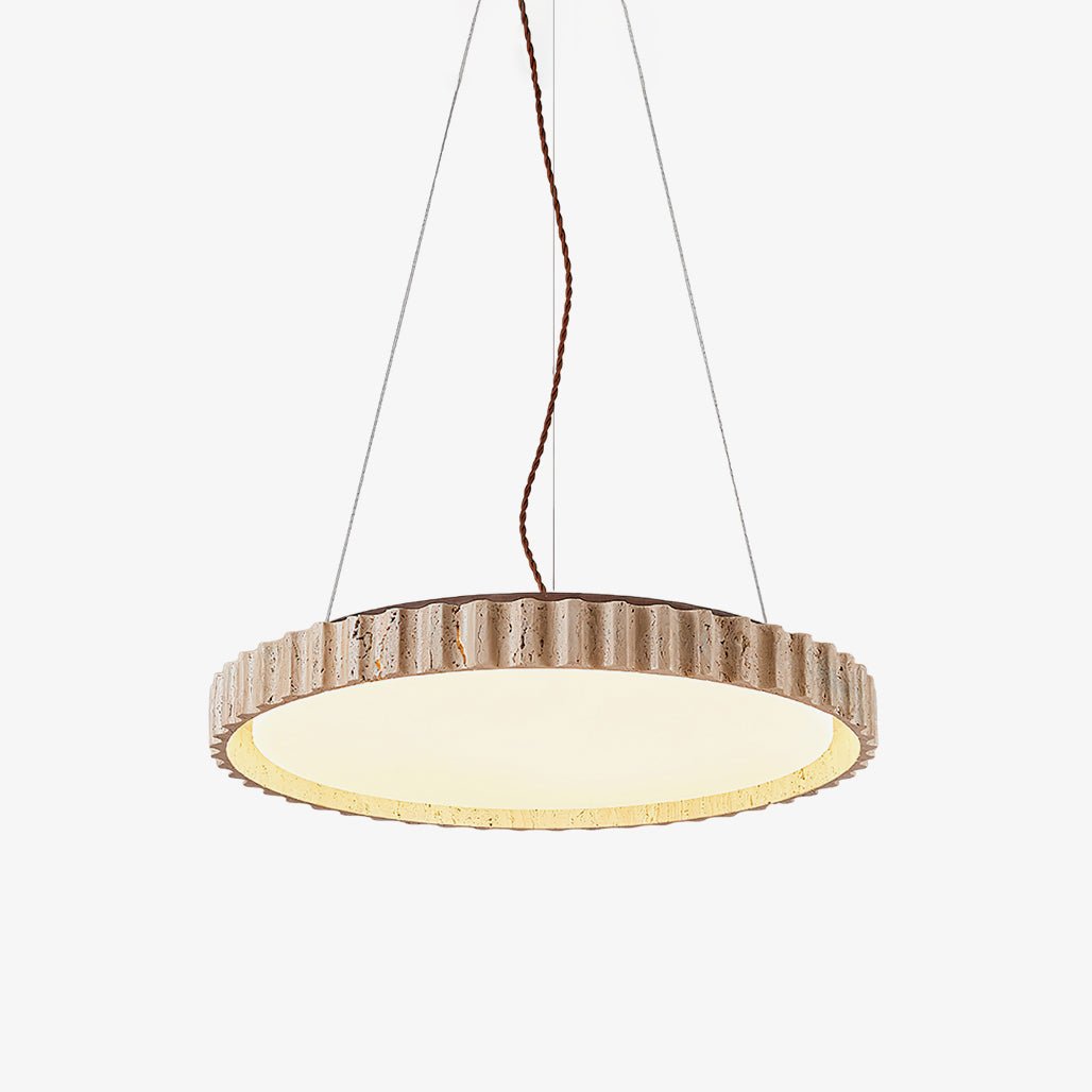 Travertine Circular Pendant Light With Warm Glow