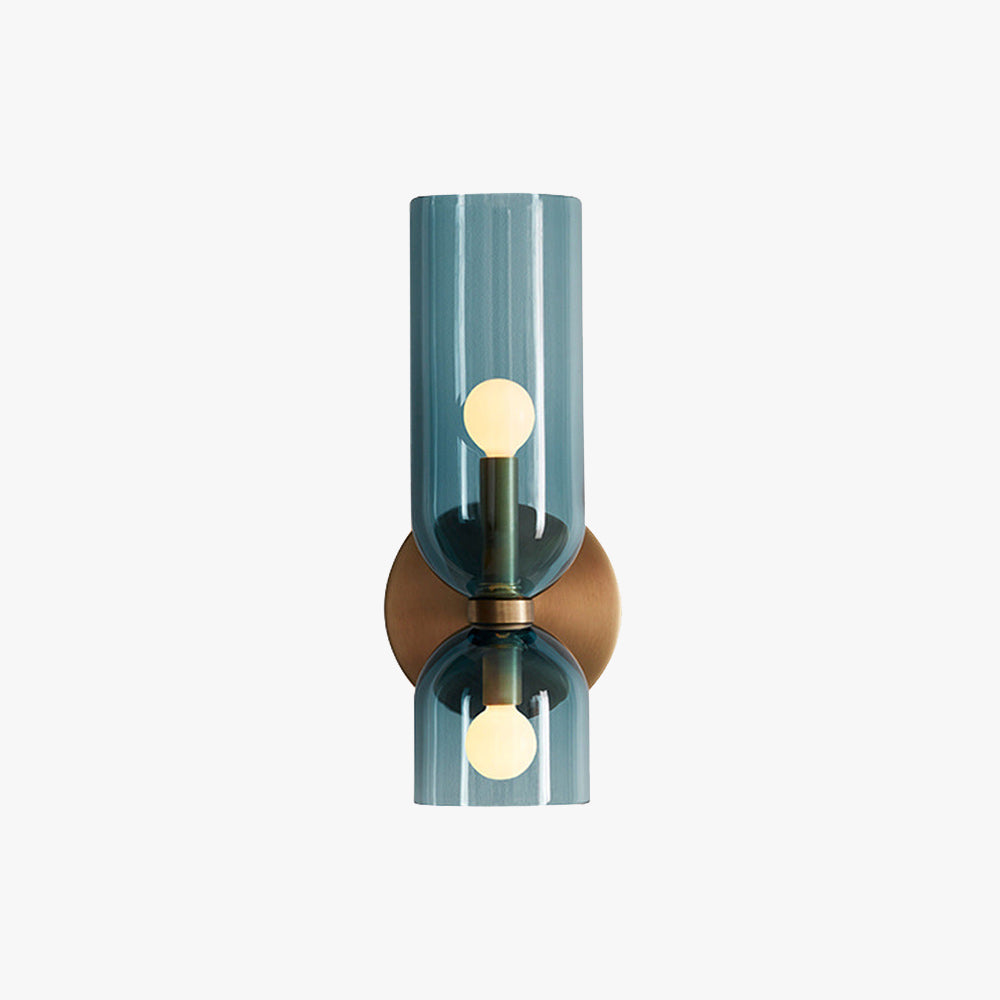 Elegant Cylindrical Glass Wall Sconce In Blue Grey Or Milky White