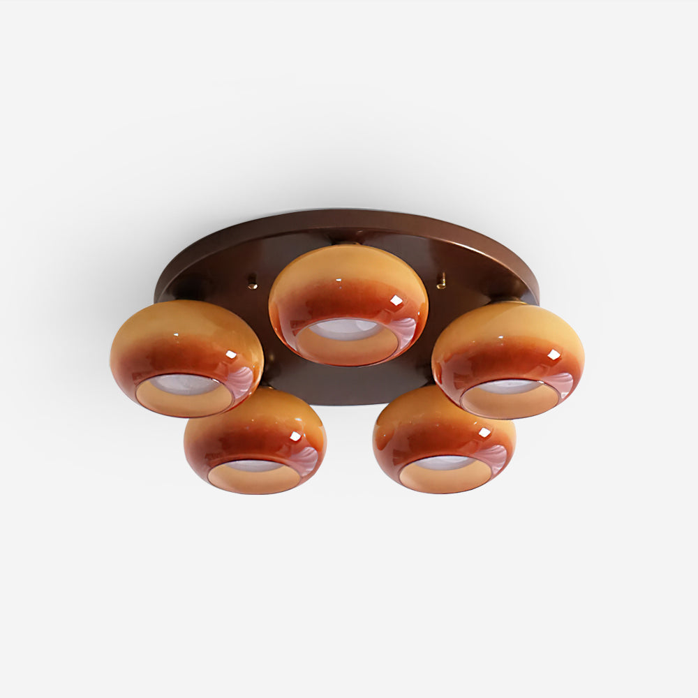 Five Light Amber Glass Flush Mount Ceiling Light