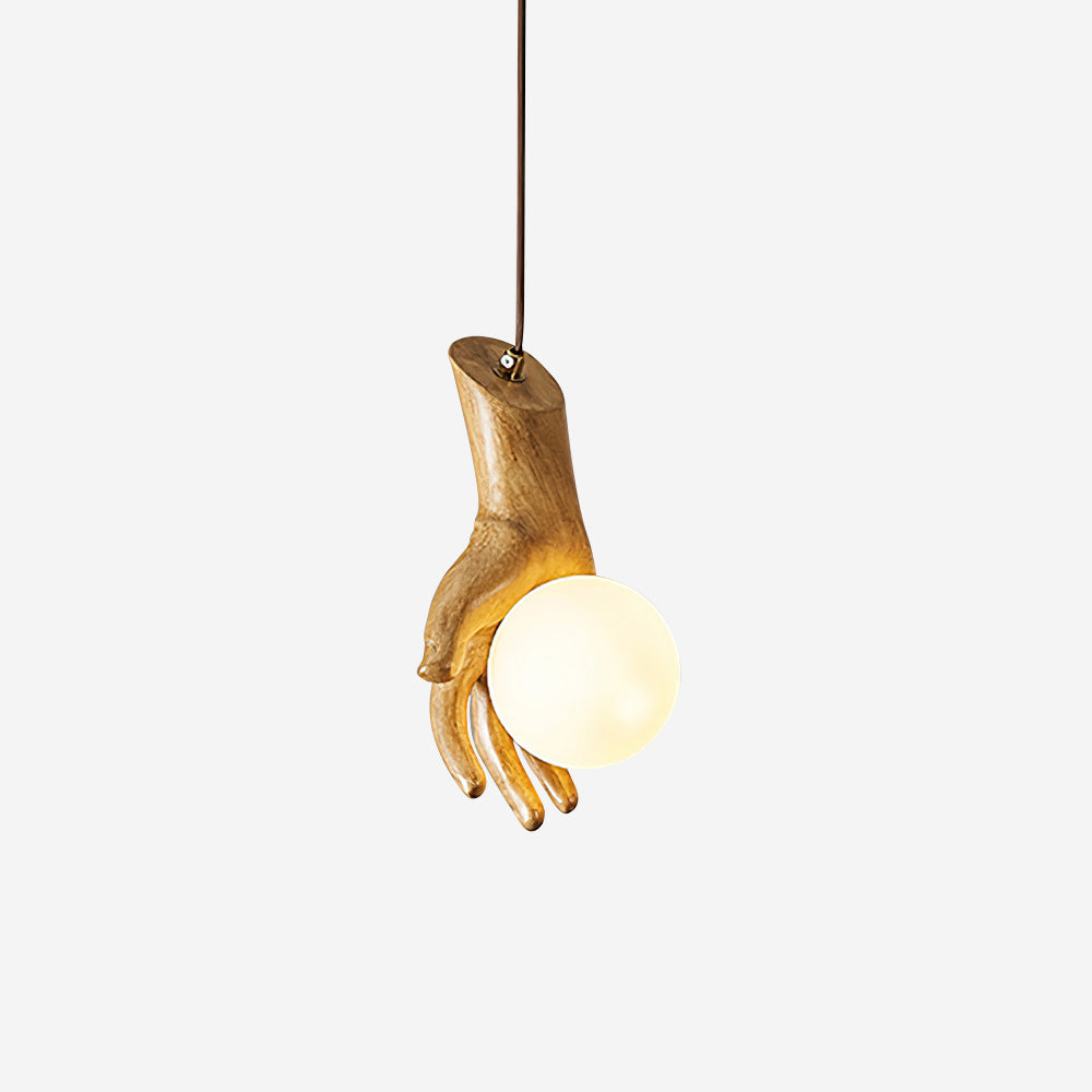 Hand Sculpted Globe Pendant Light With Wooden Grip