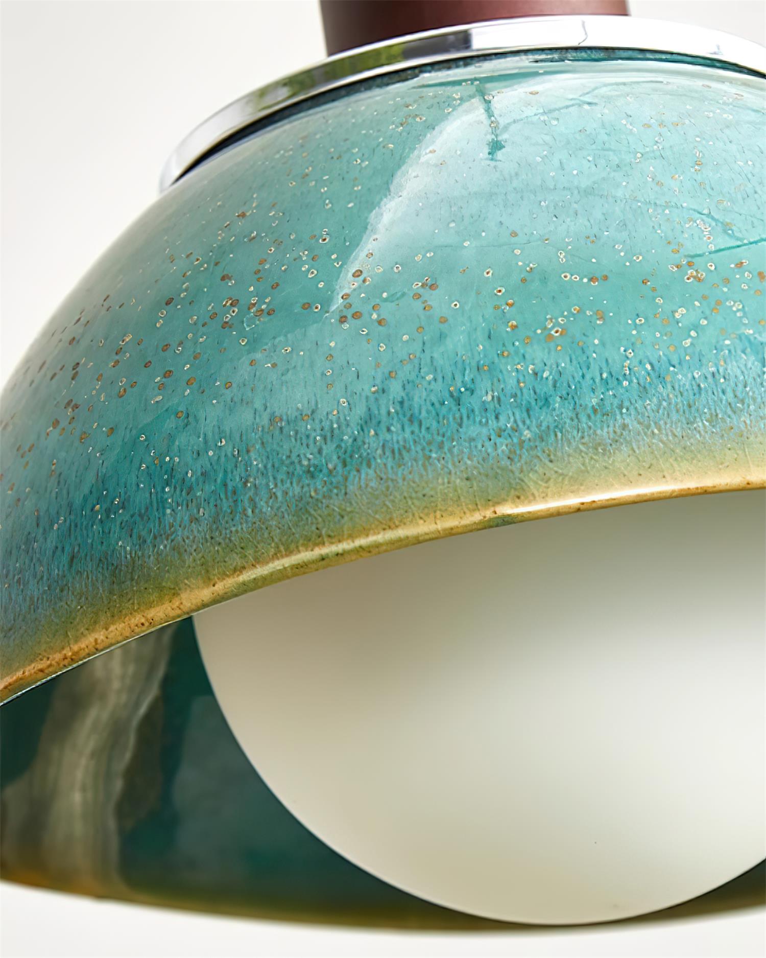 Pendant Lamp With Ceramic Dome And Walnut Wood Ambient Glow