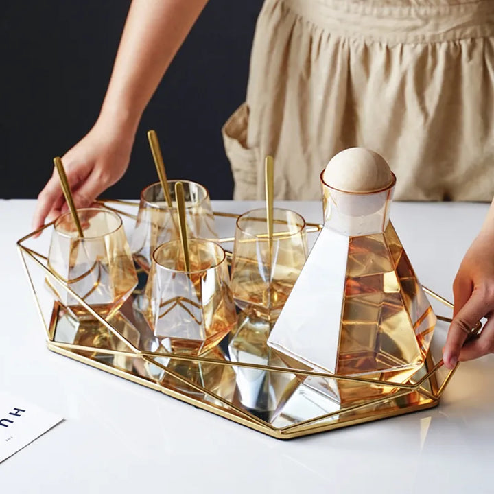 Plateau polygonal en verre et métal – Style moderne