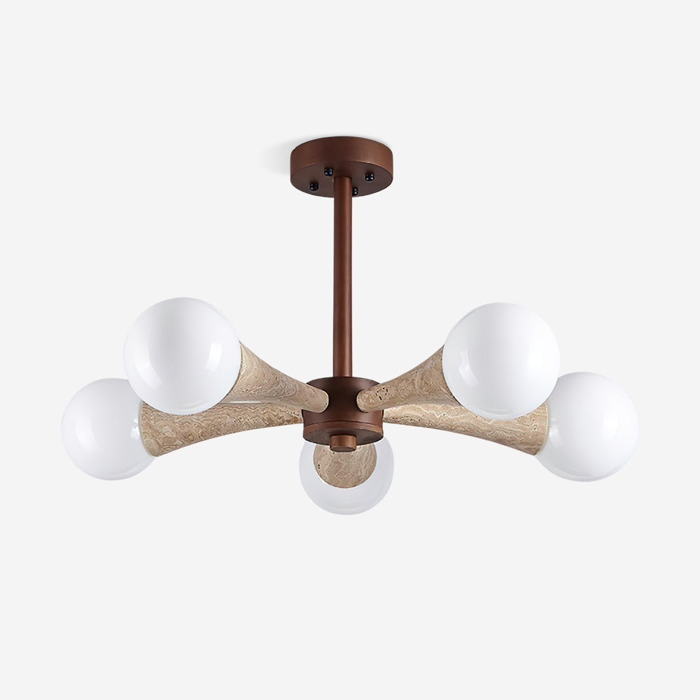 Branching Travertine Arm Flush Mount Ceiling Light With Opal Glass
