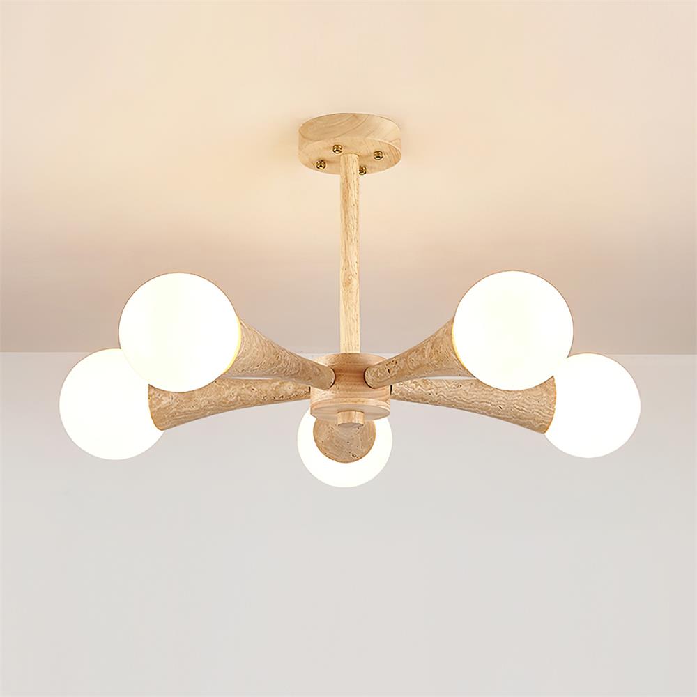 Branching Travertine Arm Flush Mount Ceiling Light With Opal Glass