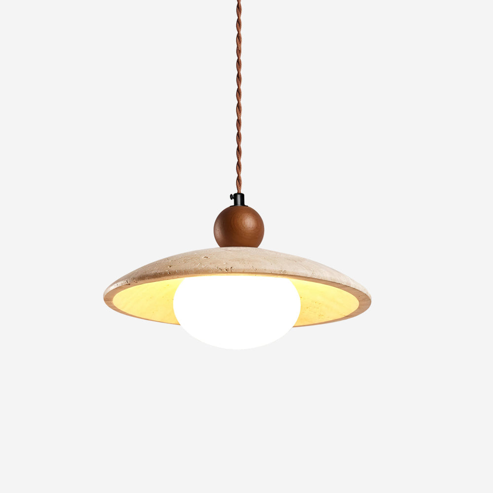Travertine Pendant Light With Wooden Accent