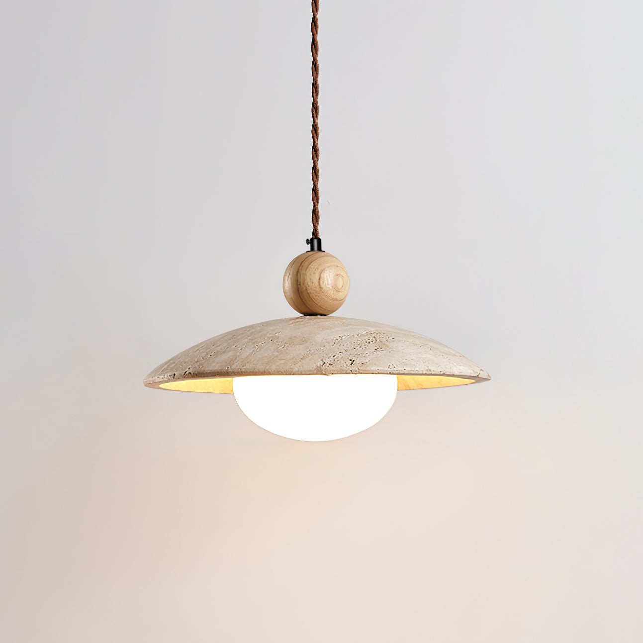 Travertine Pendant Light With Wooden Accent