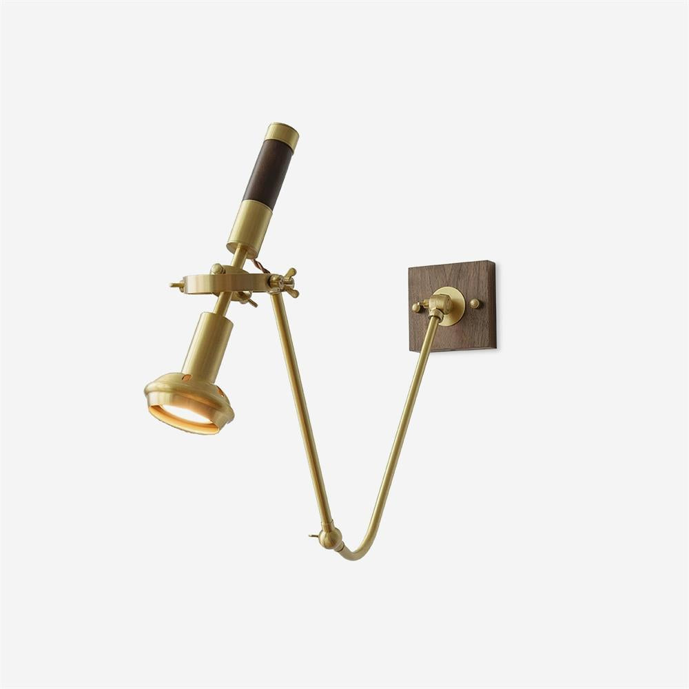 Hardwired Brass Walnut Wall Lamp With Adjustable Industrial Spotlight