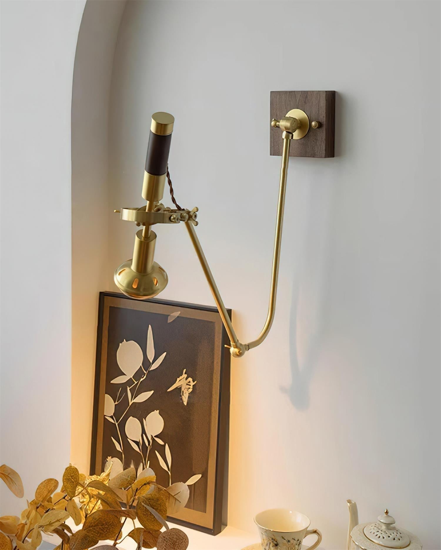 Hardwired Brass Walnut Wall Lamp With Adjustable Industrial Spotlight