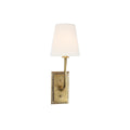 Slim Brass Arm Wall Lamp With Tapered Fabric Shade