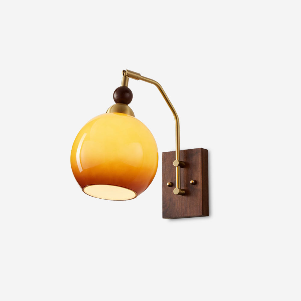 Amber Glass Wall Light With Brass Finish Damp Rated