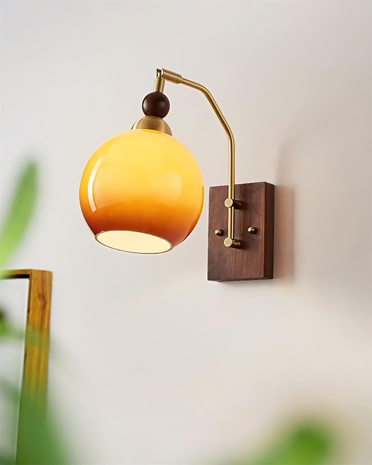 Amber Glass Wall Light With Brass Finish Damp Rated