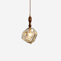 Walnut Wood Glass Cube Pendant Light Dimmer Compatible