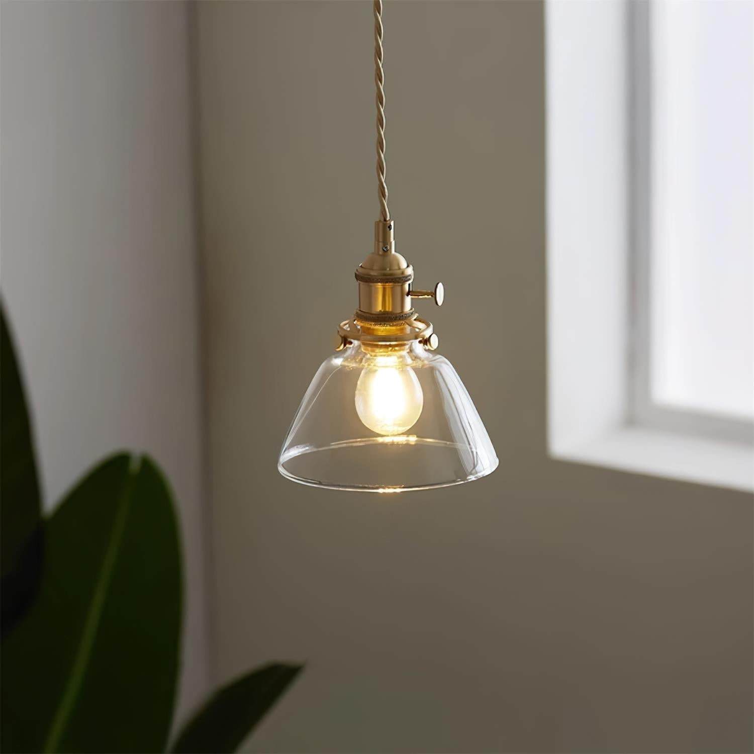 Clear Glass Pendant Light With Brass Accents