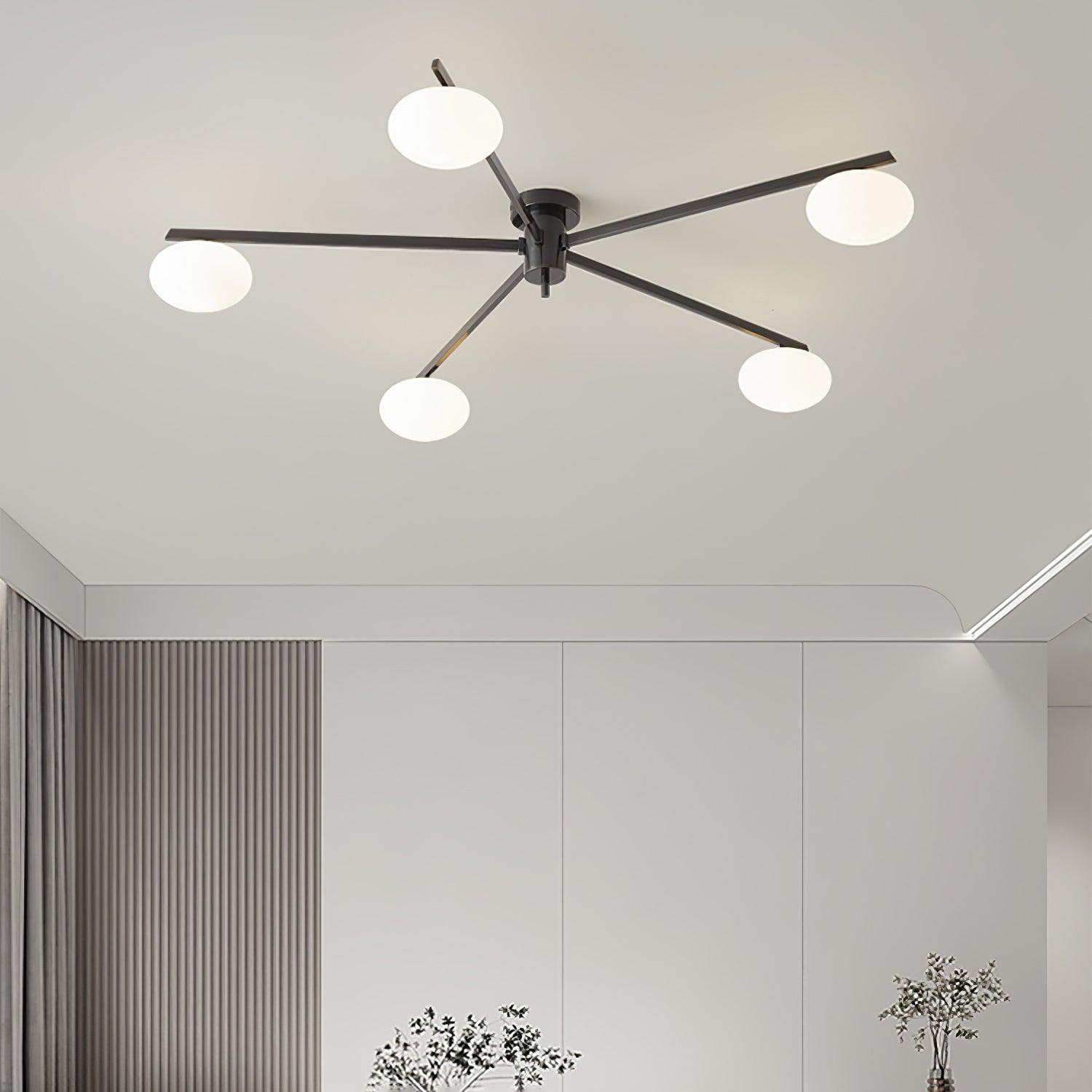 Modern Black Glass Ceiling Light With White Oval Shade
