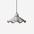 Ceramic Pendant Light With Wavy Shade And Brown Trim